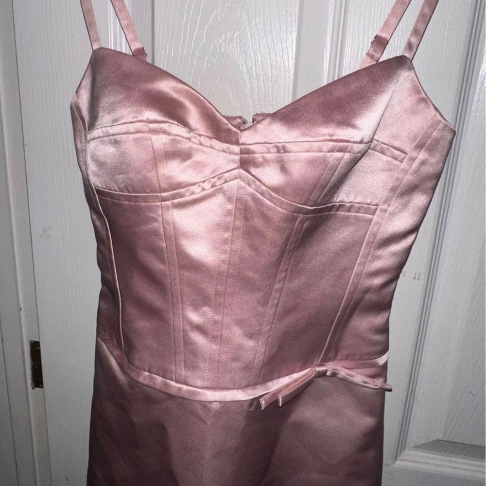 bcbg max azria satin corset midi dress